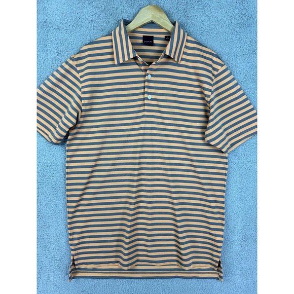 Dunning Golf Polo Shirt Mens Medium Orange Gray Striped Performance Athletic - Picture 1 of 9